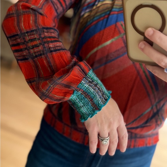 Blank London Size Small Multicolor Plaid Red Blue Mock Neck Women's Blouse Top - Picture 7 of 12